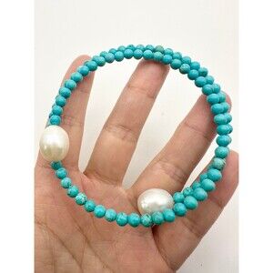 Freshwater pearl turquoise bead memory wire Bracelet